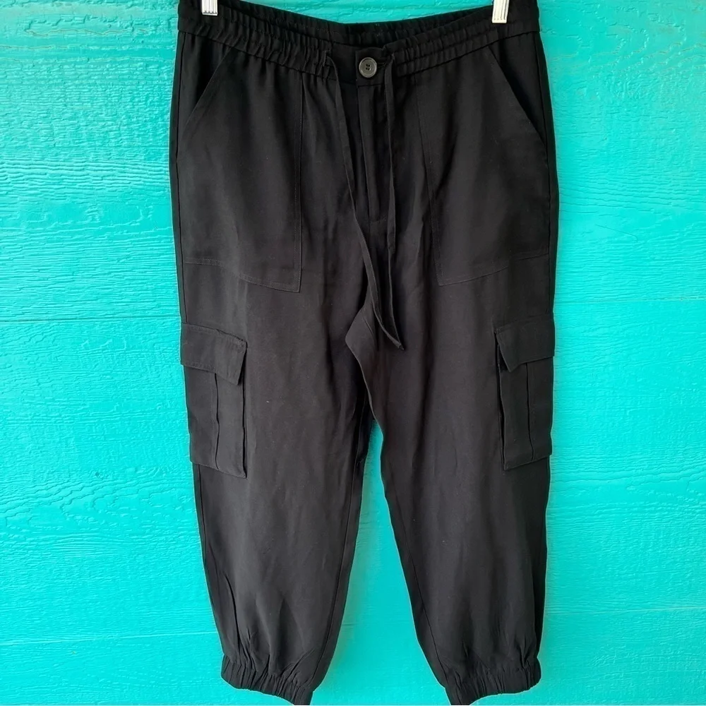 ZARA BLACK CARGO UTILITY JOGGERS DRAWSTRING WAIST SIZE LARGE NWOT